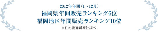 2012年年間(1~12月)
福岡県年間販売ランキング6位
福岡地区年間販売ランキング10位